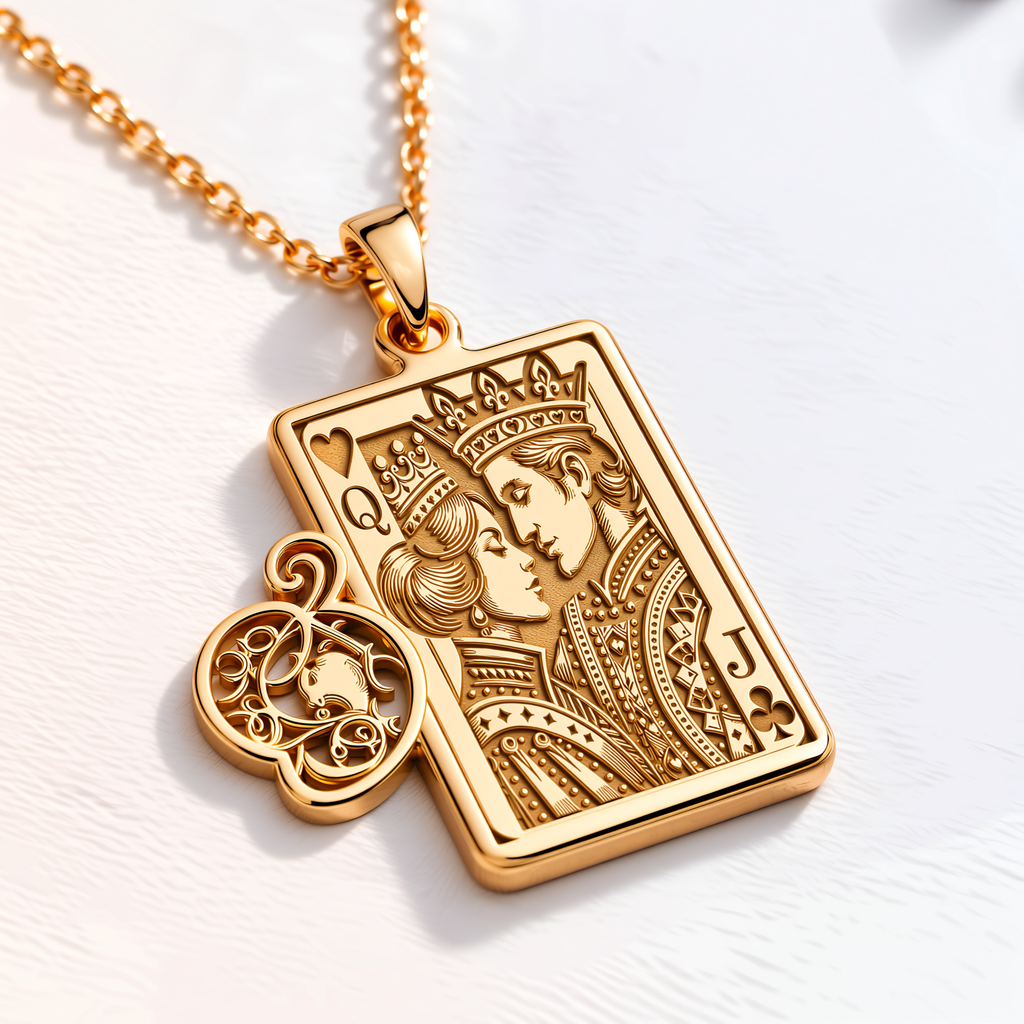 Queen & Jack Romantic Couple Charm - 14K Solid Gold, Right Angle View
