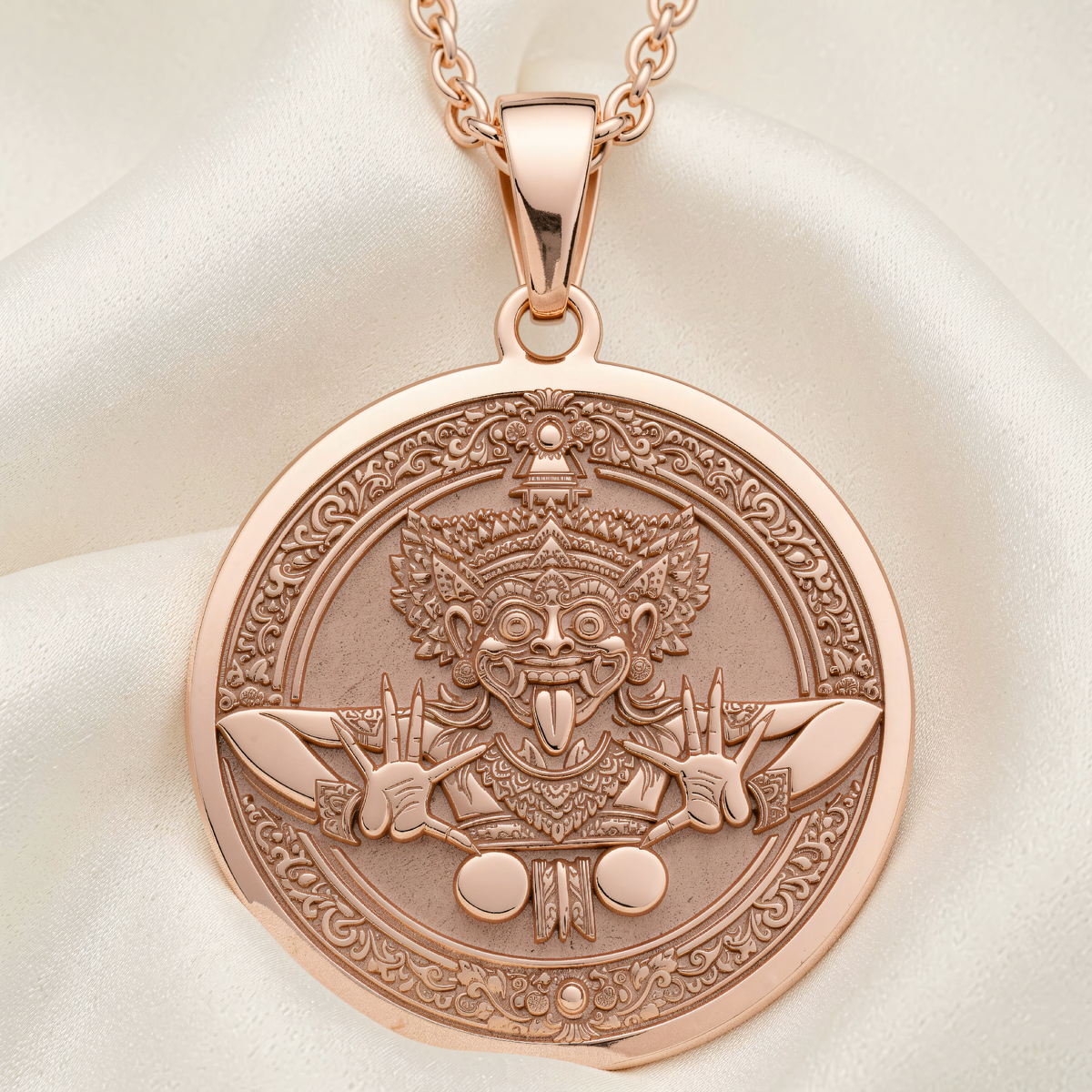 Rangda Demon Queen Talisman Necklace | Silver & Plated Options - Ancient Mythology Protection Amulet - 14K Rose Gold Plated Front View