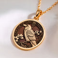 Unique Gold Raven bird pendant necklace , gothic bird pendant jewelry, antique style crow medallion, bird medallion necklace, gothic raven pendant, raven totem necklace, crow familiar jewelry, black raven pendant, celtic raven bird jewelry, victorian style crow pendant