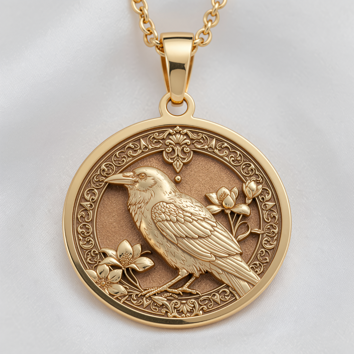 Raven Gothic Bird Pendant Necklace - 14K Gold Plated