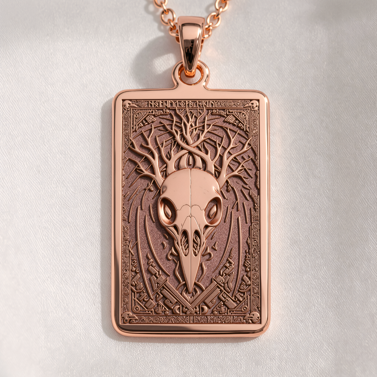 Raven Skull Pendant Necklace - 14K Rose Gold Plated