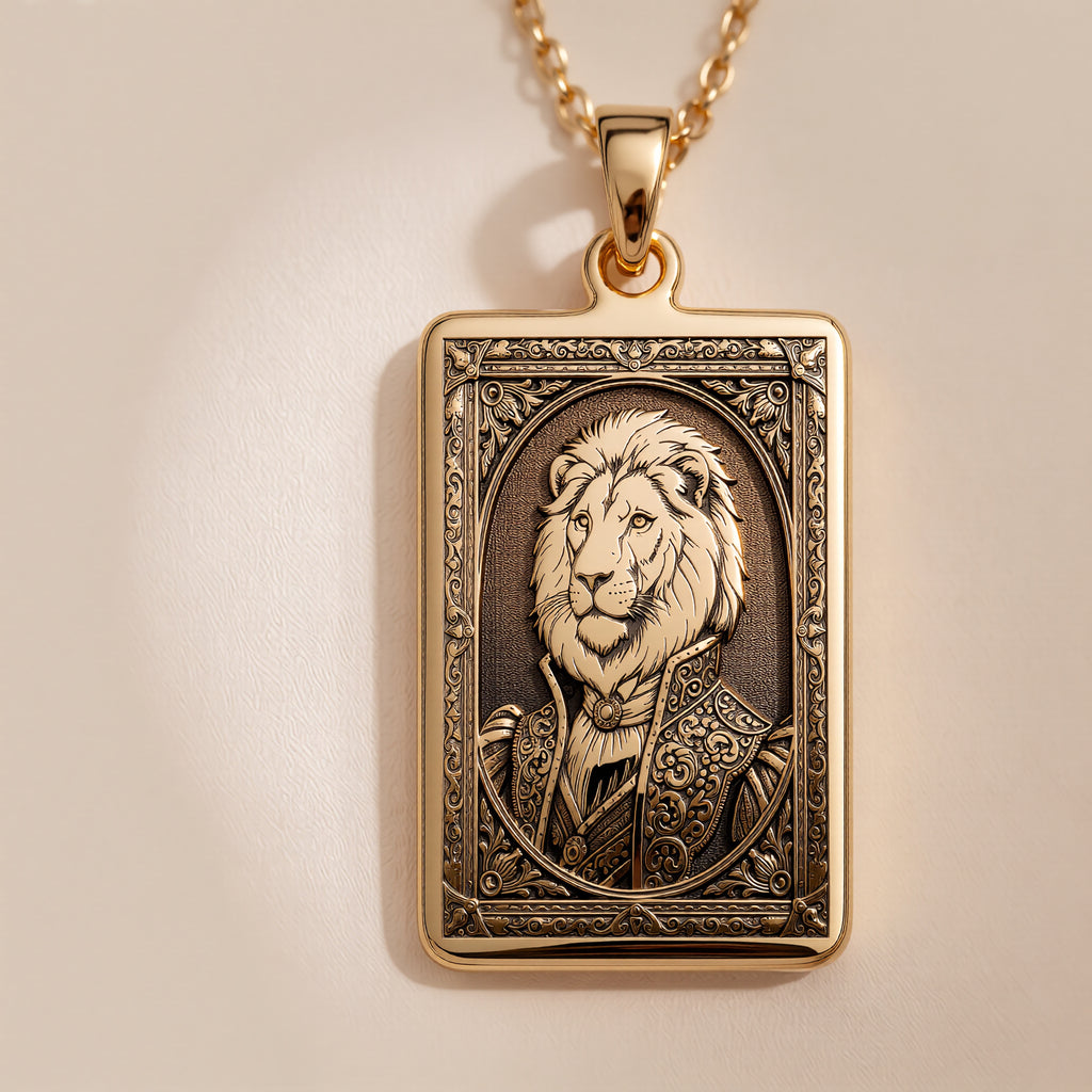 Regal Lion Portrait Pendant - 14K Solid Gold