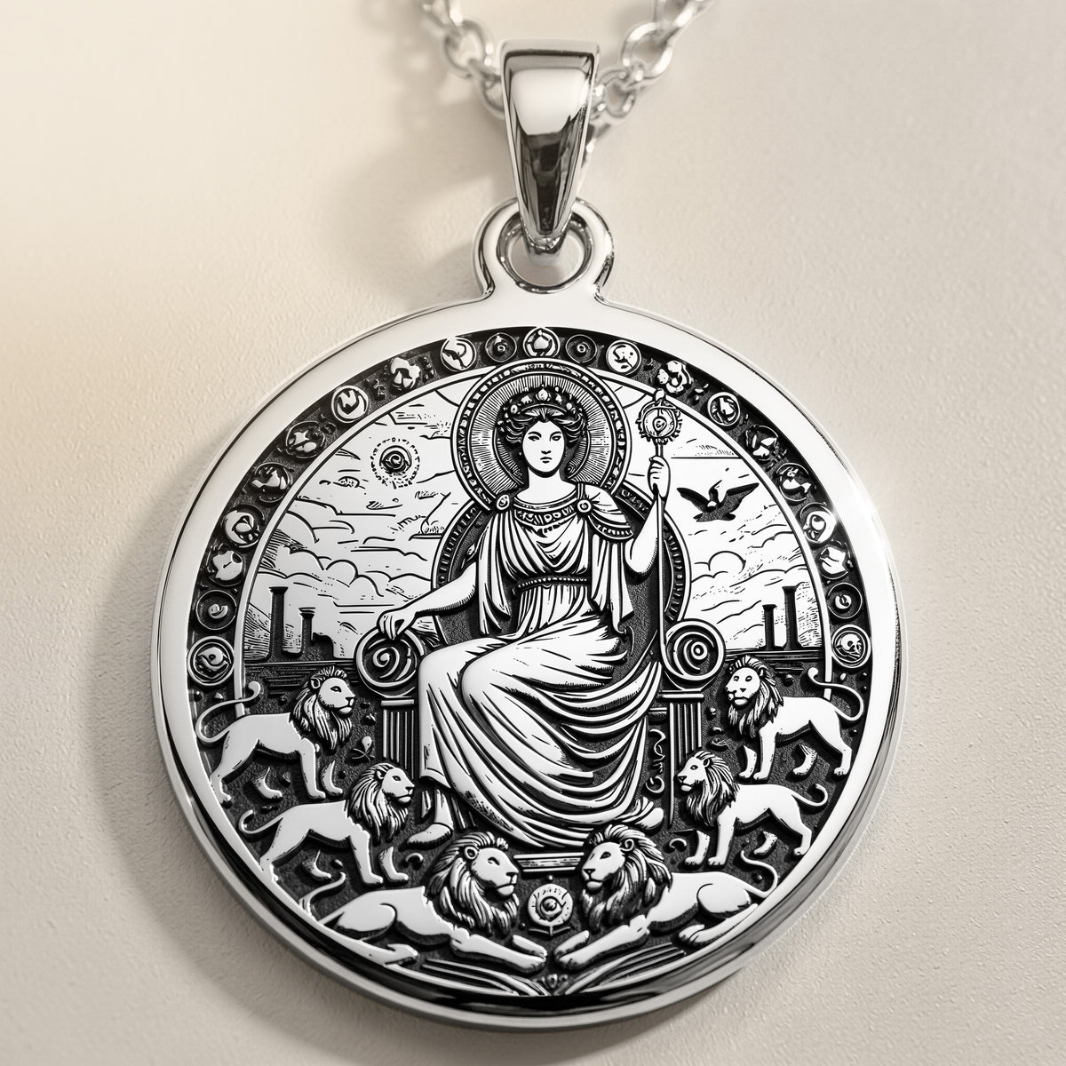 925 Sterling Silver Rhea Necklace with a Greek mythology theme, representing motherhood and fertility. A timeless piece for everyday elegance or special occasions. - View 2