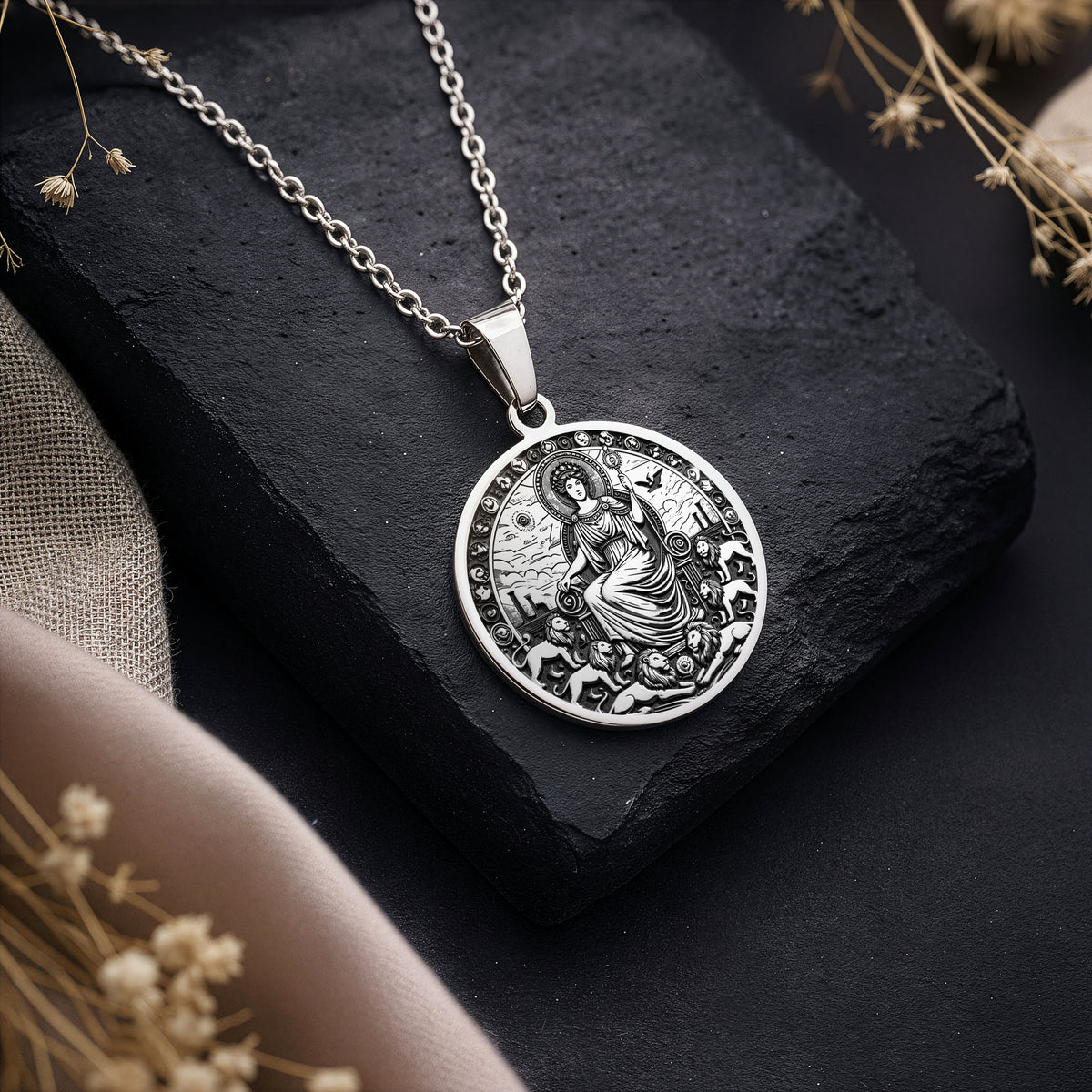 925 Sterling Silver Rhea Necklace with a Greek mythology theme, representing motherhood and fertility. A timeless piece for everyday elegance or special occasions. - View 3