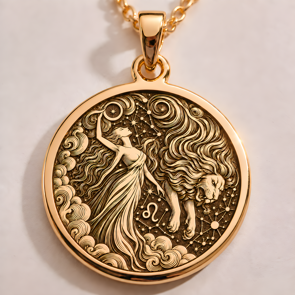 Leo Woman Pendant Elegant Zodiac Lion Necklace for Astrology Lovers, Personalized Leo Zodiac Charm Necklace in Gold Perfect Gift for Leo Women, Gold Lion Medallion Necklace for Leo Women Astrology and Horoscope Jewelry