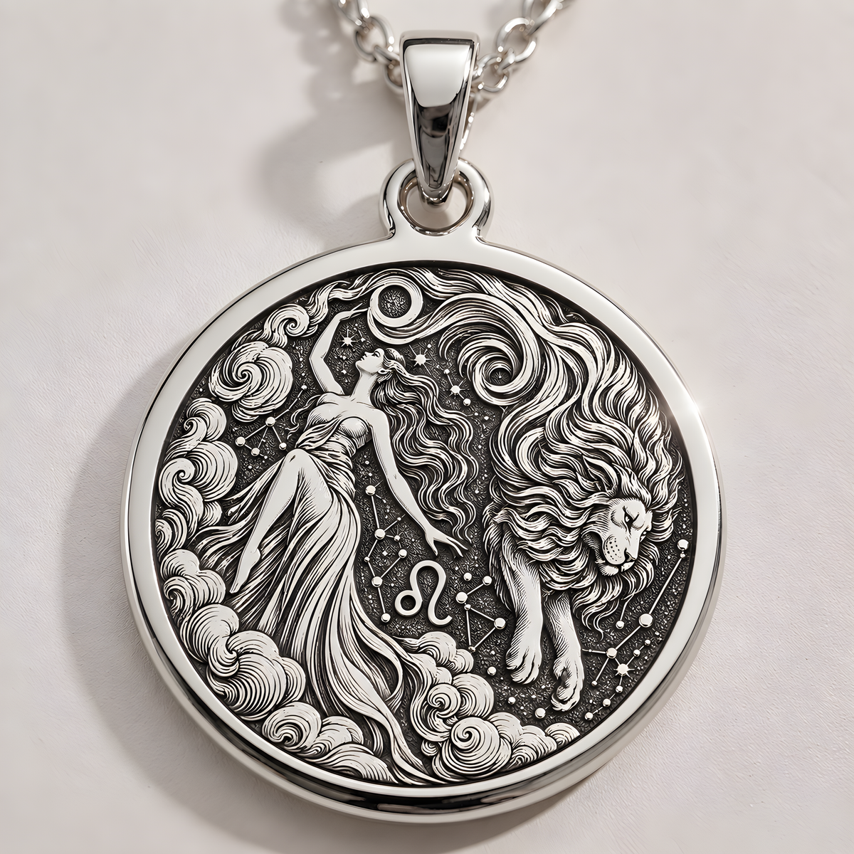 Roaring Lion Leo Zodiac Necklace - 925 Sterling Silver