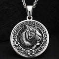 Sterling Silver Tiger Necklace showcasing a detailed medallion pendant. A timeless gift for women or animal lovers, this elegant piece symbolizes strength and luck. Perfect for daily wear.