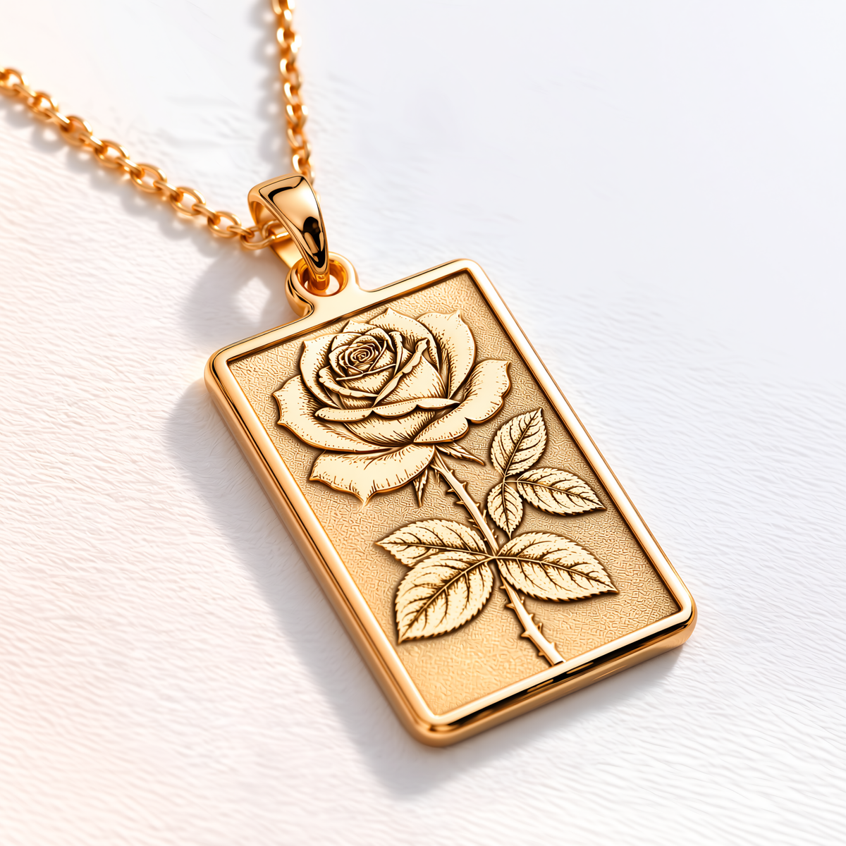 Rose Tarot Love Pendant - 14K Solid Gold, Left Angle View