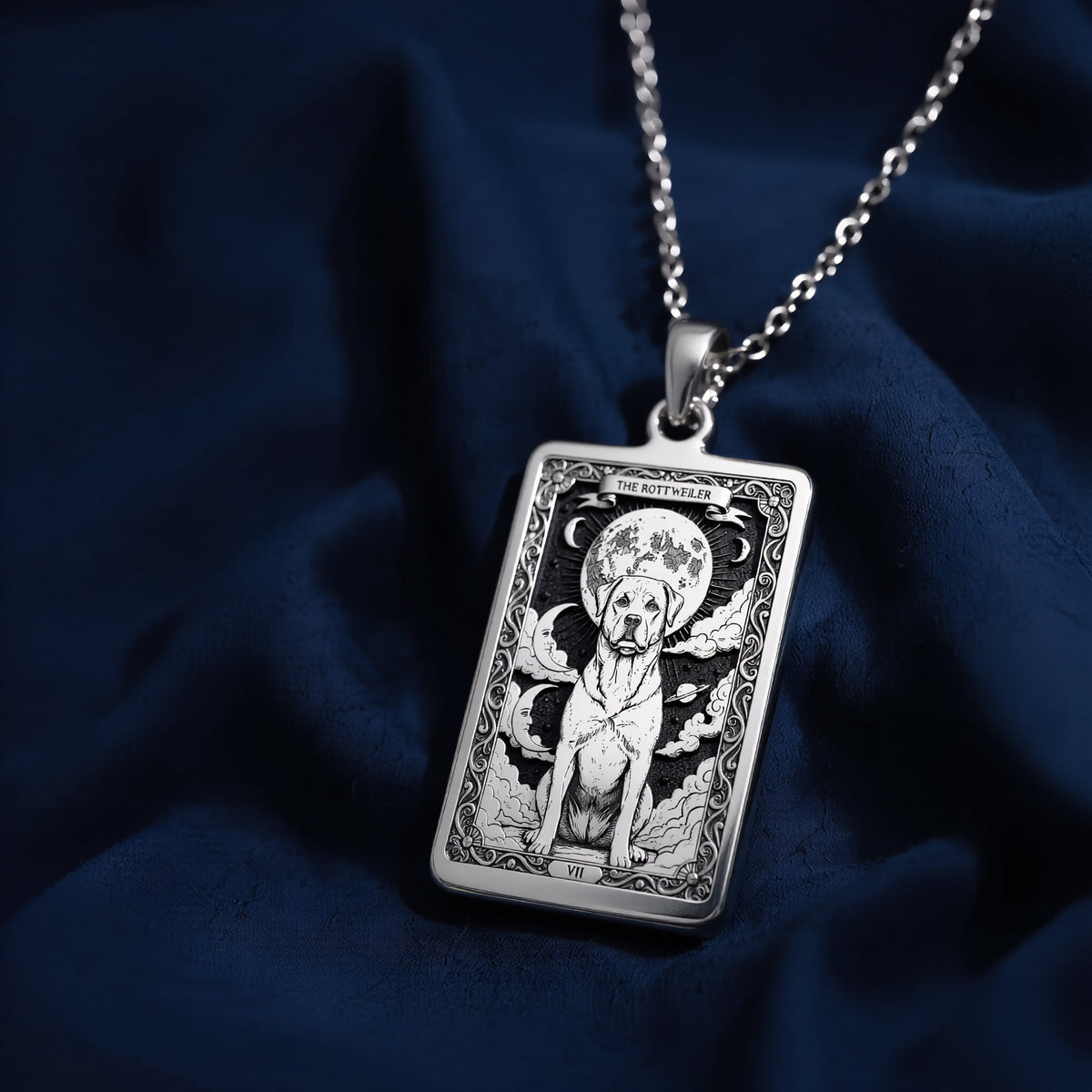 A striking 925 sterling silver Rottweiler charm. The art shows the celestial "Rottie," a meaningful piece of jewelry for a pet owner. - View 7