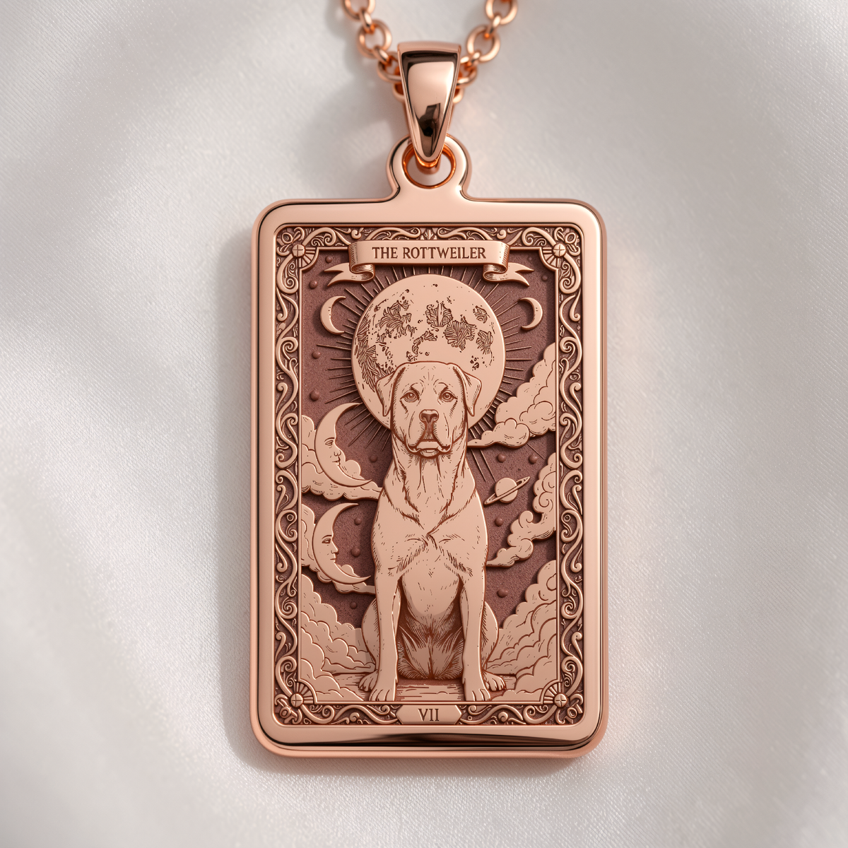 Rottweiler Pendant Necklace - Guardian Spirit Animal Charm - 14K Rose Gold Plated