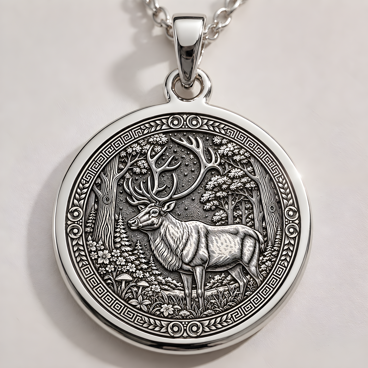 Sacred Celtic Stag Medallion Necklace - 925 Sterling Silver