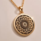 Sacred Mandala Evil Eye Necklace | Silver & Plated Options - Spiritual Protection Geometry Charm - Görsel 2, 14k round pendant