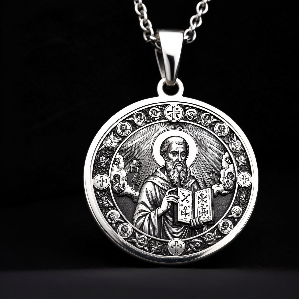 Saint Dionysius Medallion Necklace - 925 Sterling Silver