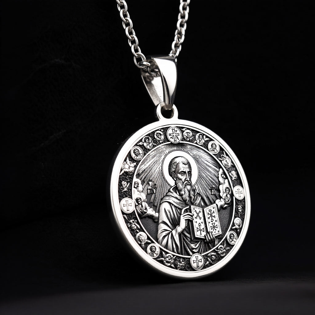 Saint Dionysius Medallion Necklace - 925 Sterling Silver