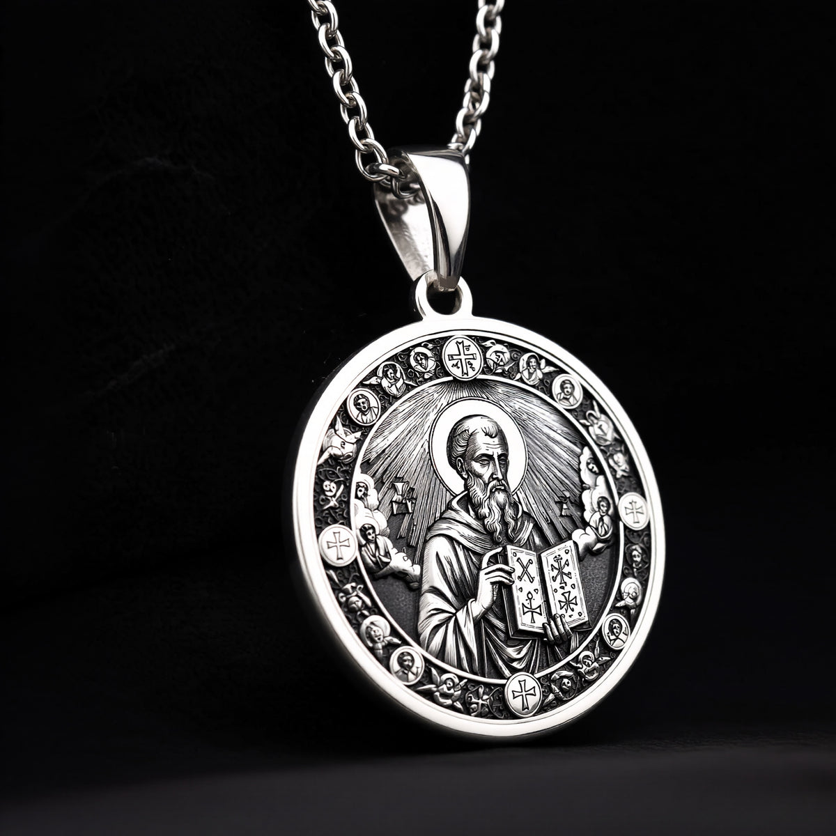 Saint Dionysius Medallion Necklace - 925 Sterling Silver