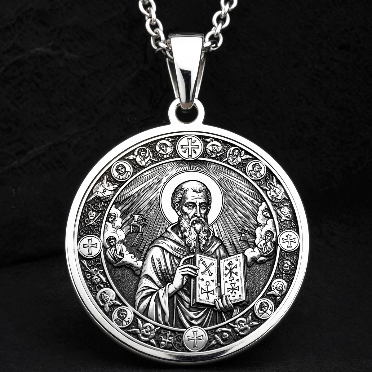 Saint Dionysius Medallion Necklace - 925 Sterling Silver
