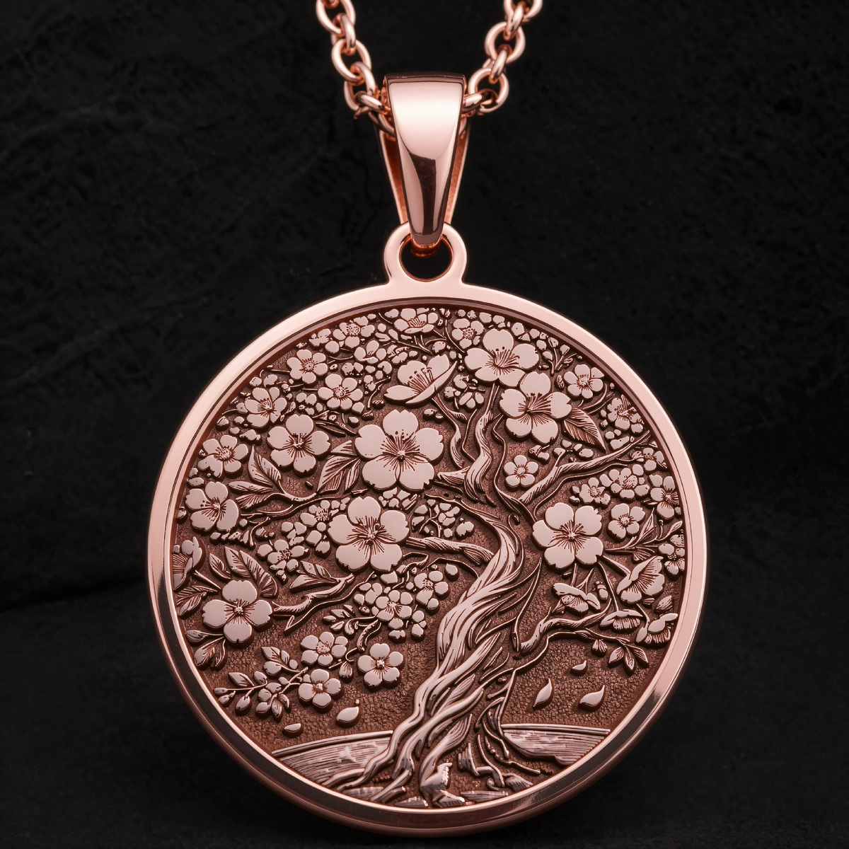 Sakura Tree Pendant in a polished rose gold finish.