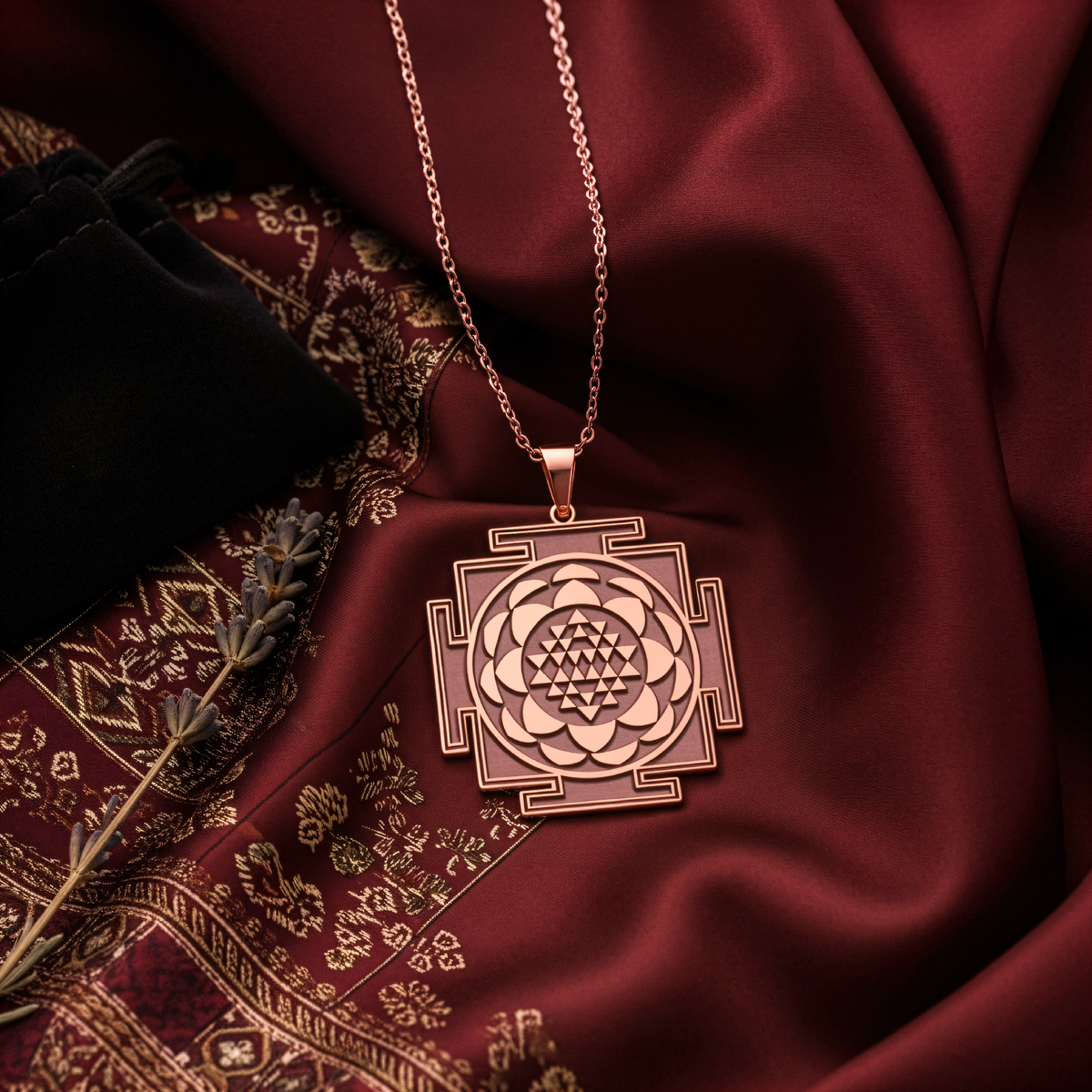 Saraswati Yantra Sacred Geometry Necklace - 14K Rose Gold Plated