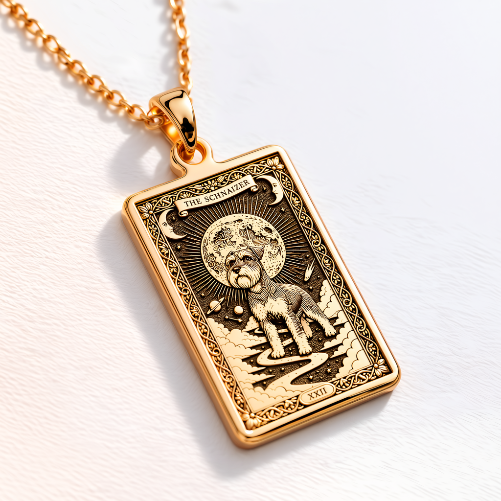 Schnauzer Tarot Dog Memorial Pendant - 14K Solid Gold, Left Angle View