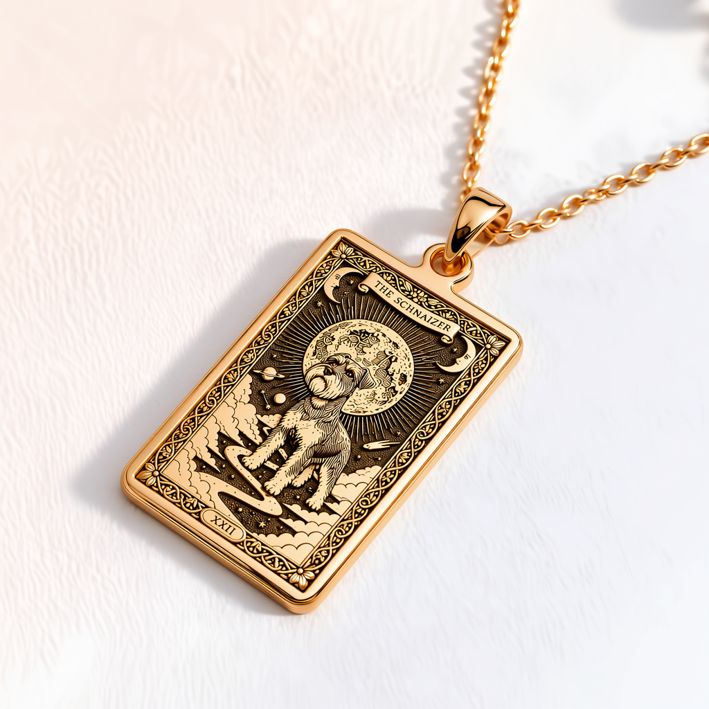 Schnauzer Tarot Dog Memorial Pendant - 14K Solid Gold, Right Angle View