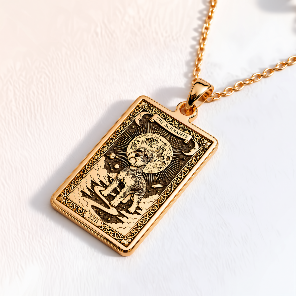 Schnauzer Tarot Dog Memorial Pendant - 14K Solid Gold, Right Angle View