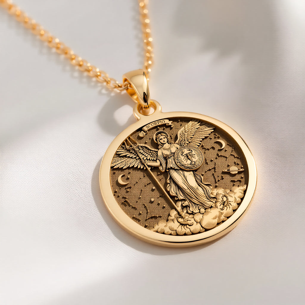 Scorpio Angel Zodiac Horoscope Pendant - 14K Solid Gold