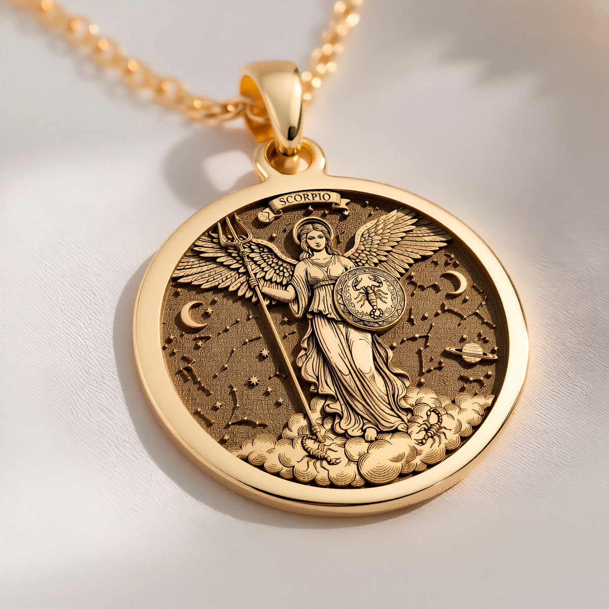 Scorpio Angel Zodiac Horoscope Pendant - 14K Solid Gold