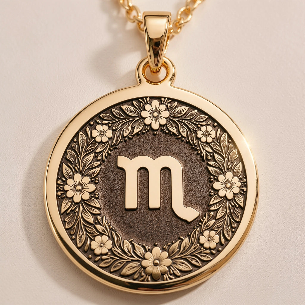 Scorpio Zodiac Astrological Sign Medallion - Birthdate Jewelry Star Map - Görsel 1, 14K Gold Scorpio