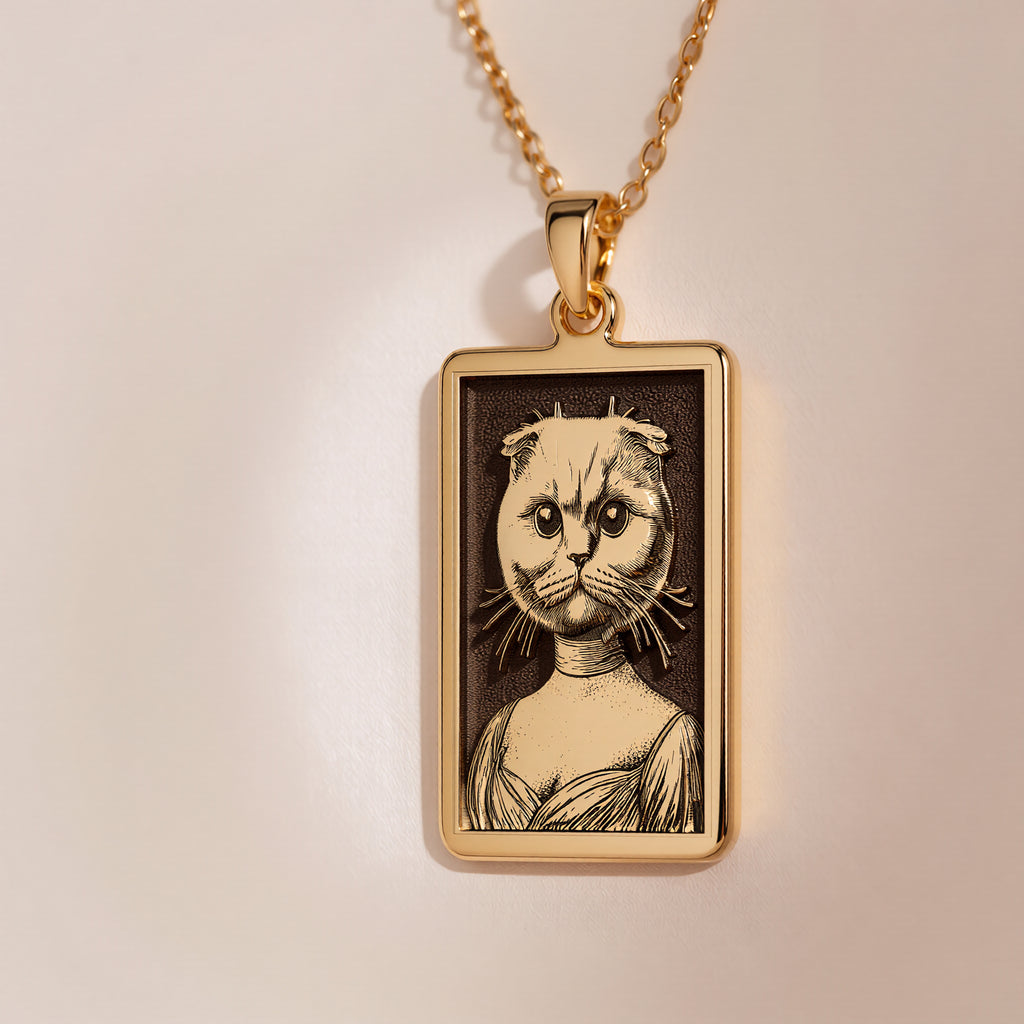 Scottish Fold Cat Portrait Necklace - 14K Solid Gold