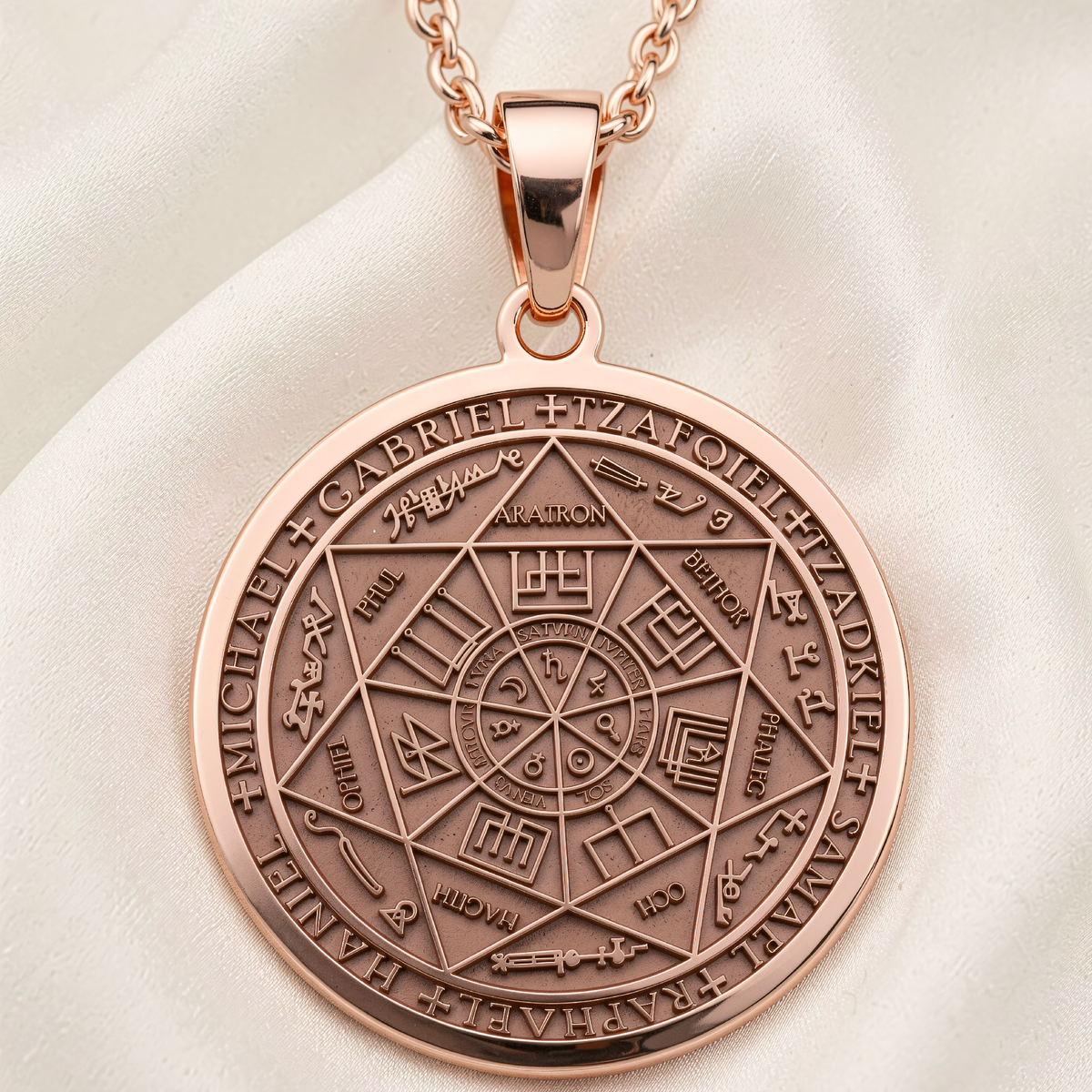 Seven Archangels Guardian Angel Wings Necklace | Silver & Plated Options - Christian Art Jewelry Gift - 14K Rose Gold Plated Front View