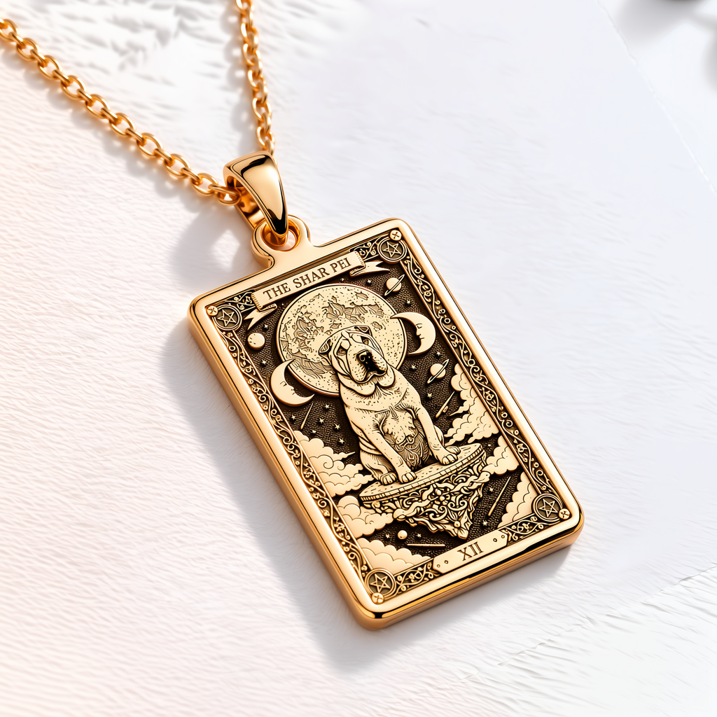 Shar Pei Guardian Dog Medallion Pendant - 14K Solid Gold, Right Angle View