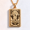 A polished 14K solid gold Shar-Pei medallion. This fine pet jewelry represents the breed's stoic nature, making it a perfect Shar-Pei lover gift.