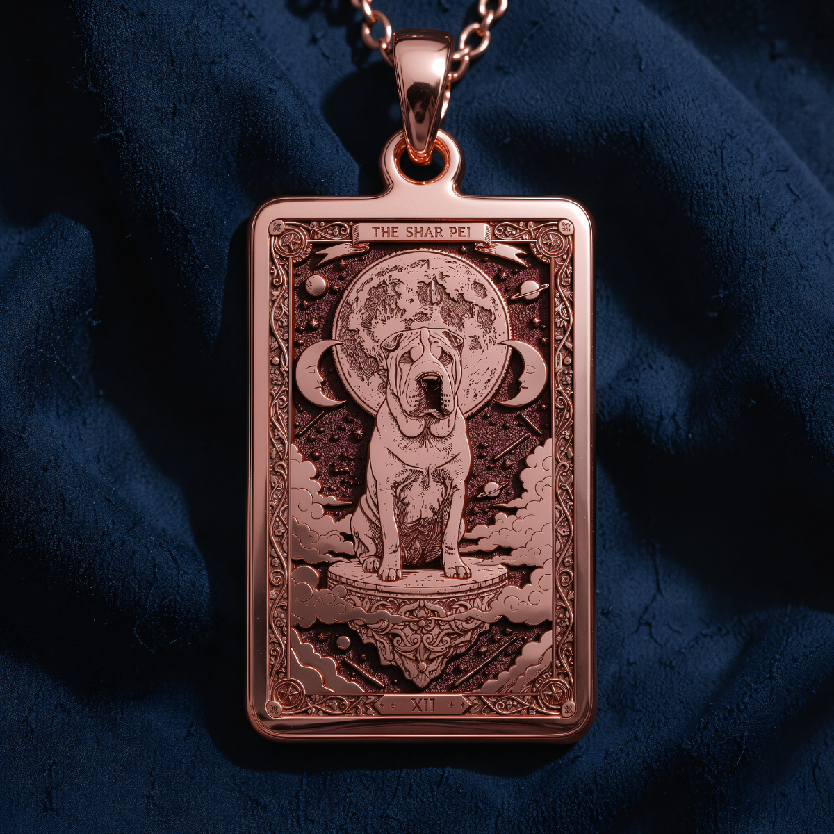 Shar Pei Guardian Dog Medallion Pendant in a polished rose gold finish.