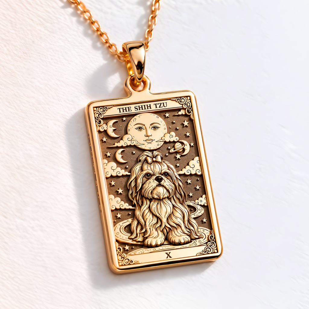 Shih Tzu Dog Medallion Pendant - 14K Solid Gold, Left Angle View