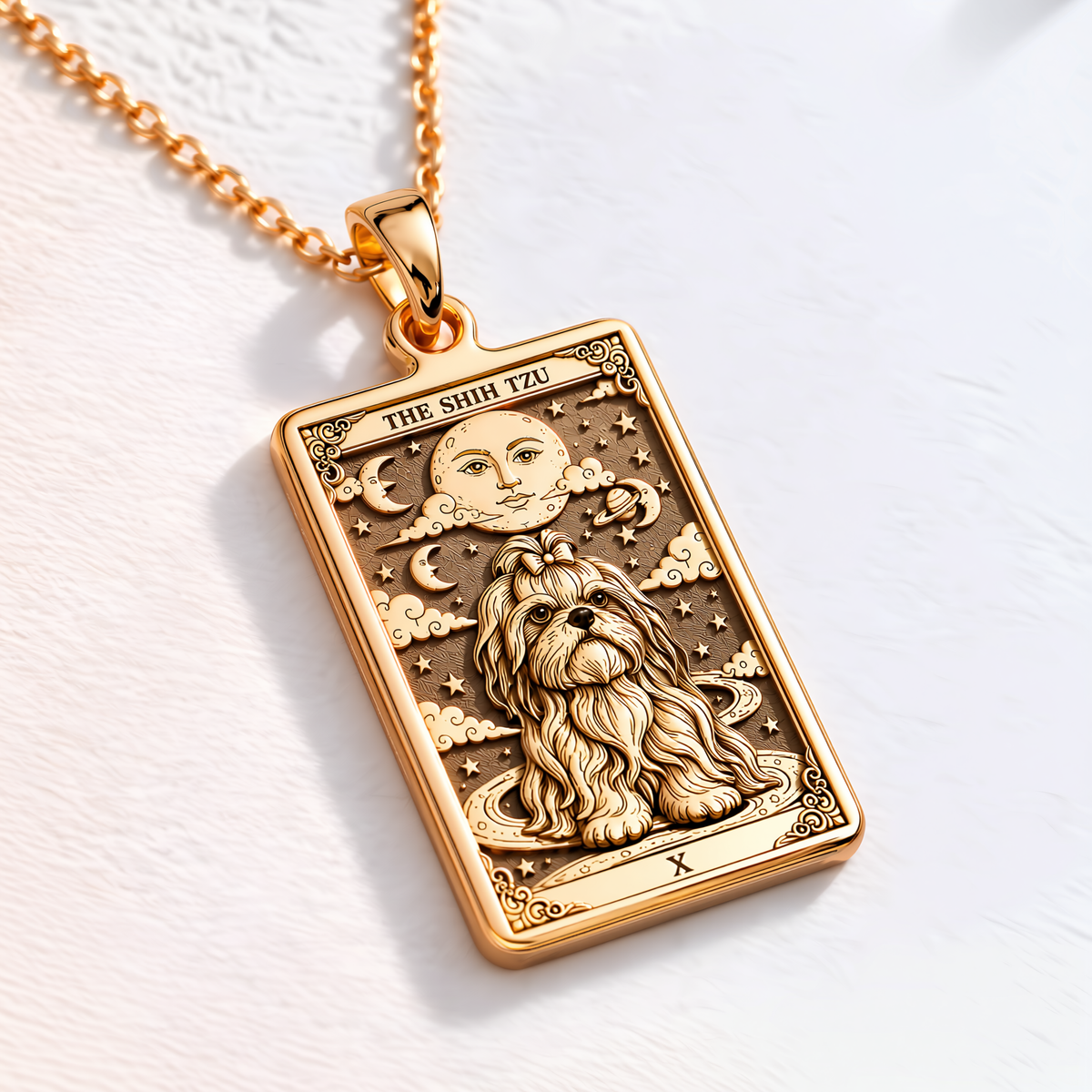 Shih Tzu Dog Medallion Pendant - 14K Solid Gold, Right Angle View