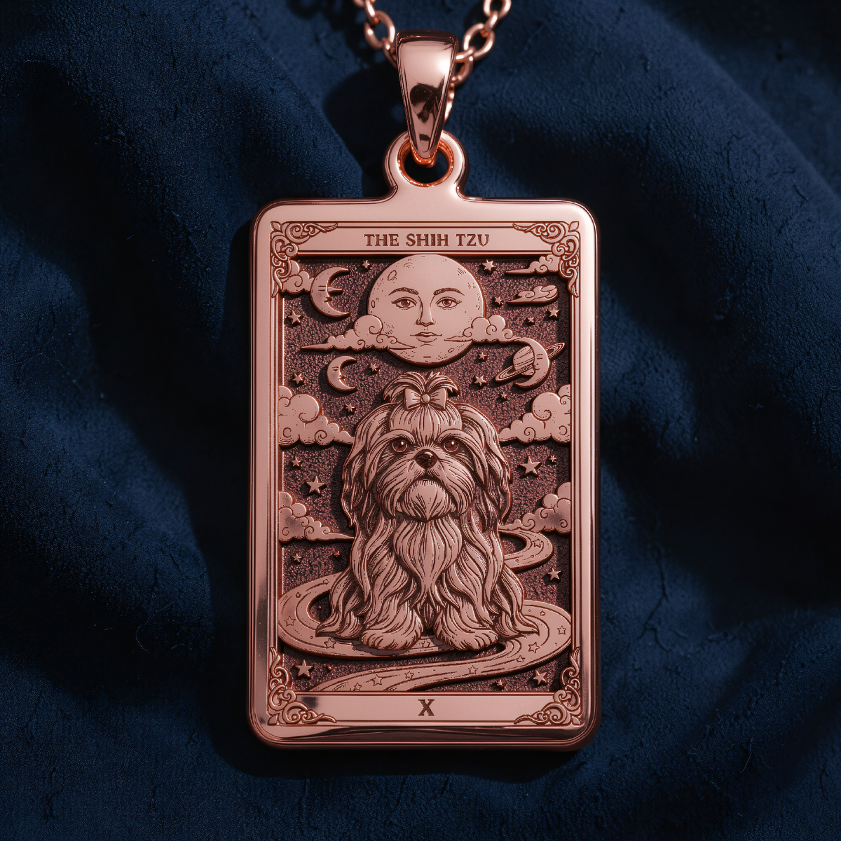 Shih Tzu Dog Medallion Pendant in a polished rose gold finish.