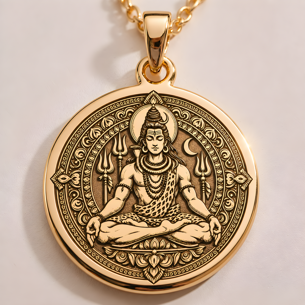 Shiva Pendant Necklace: 14K Gold Personalized Hindu God Coin Pendant,  Spiritual Protection Jewelry - View 48