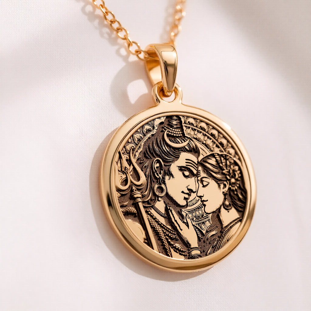 Shiva Parvati Necklace: 14K Gold with mahadev trishul amulet talisman spiritual amulet - View 48