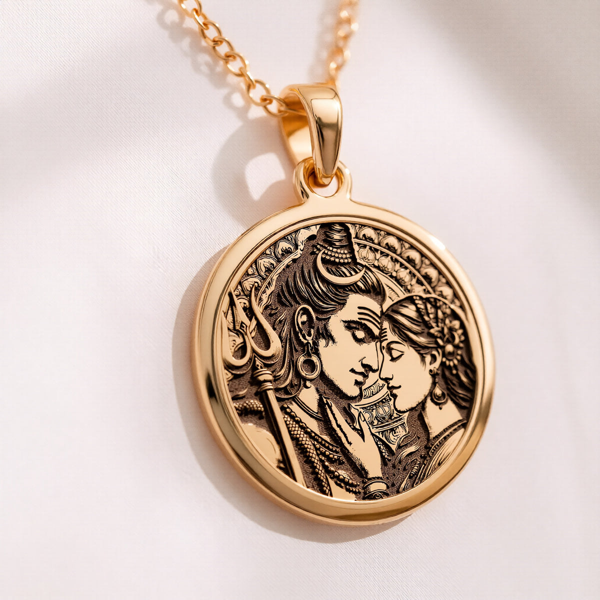 Shiva Parvati Necklace: 14K Gold with mahadev trishul amulet talisman spiritual amulet - View 48