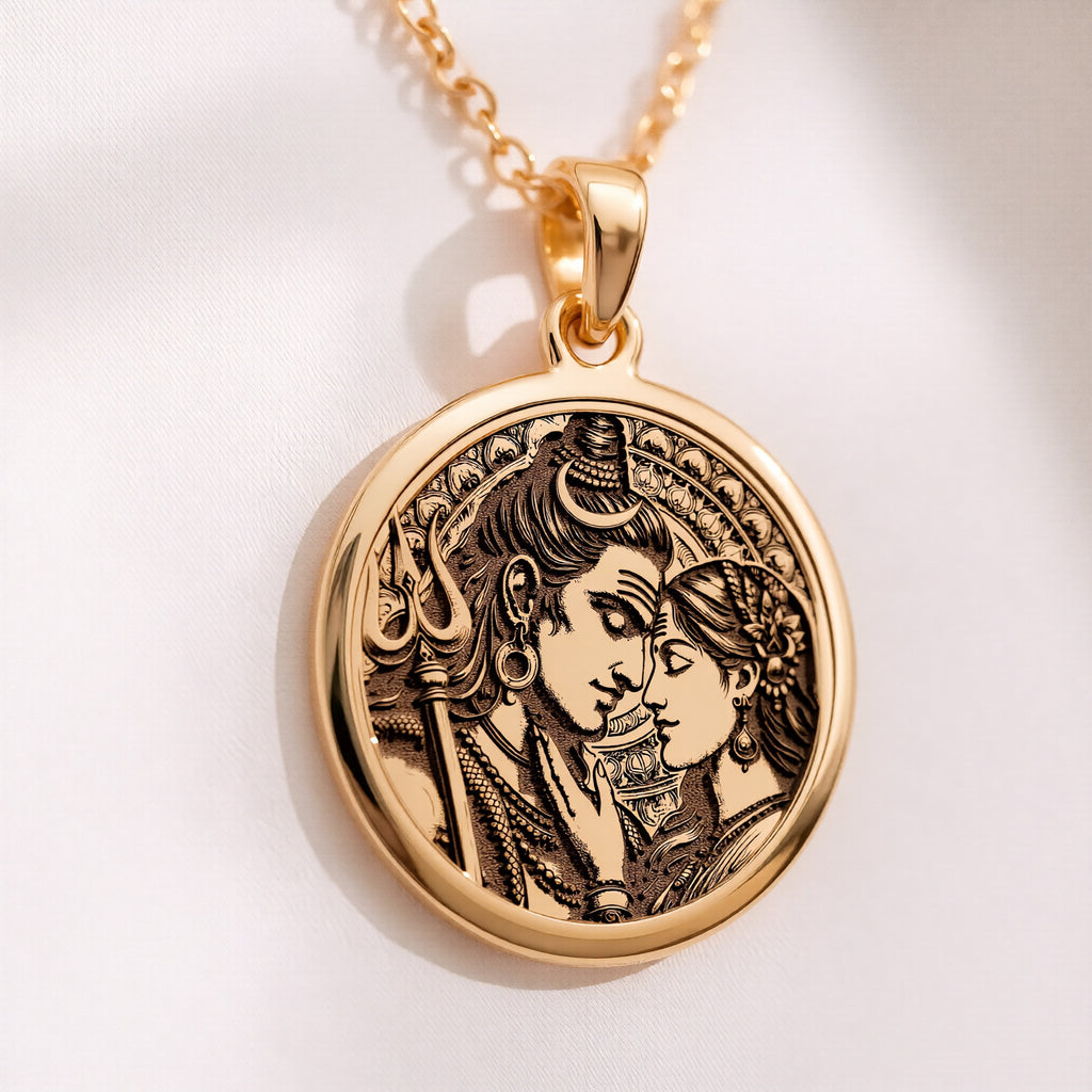 Shiva Parvati Necklace: 14K Gold with mahadev trishul amulet talisman spiritual amulet - View 158