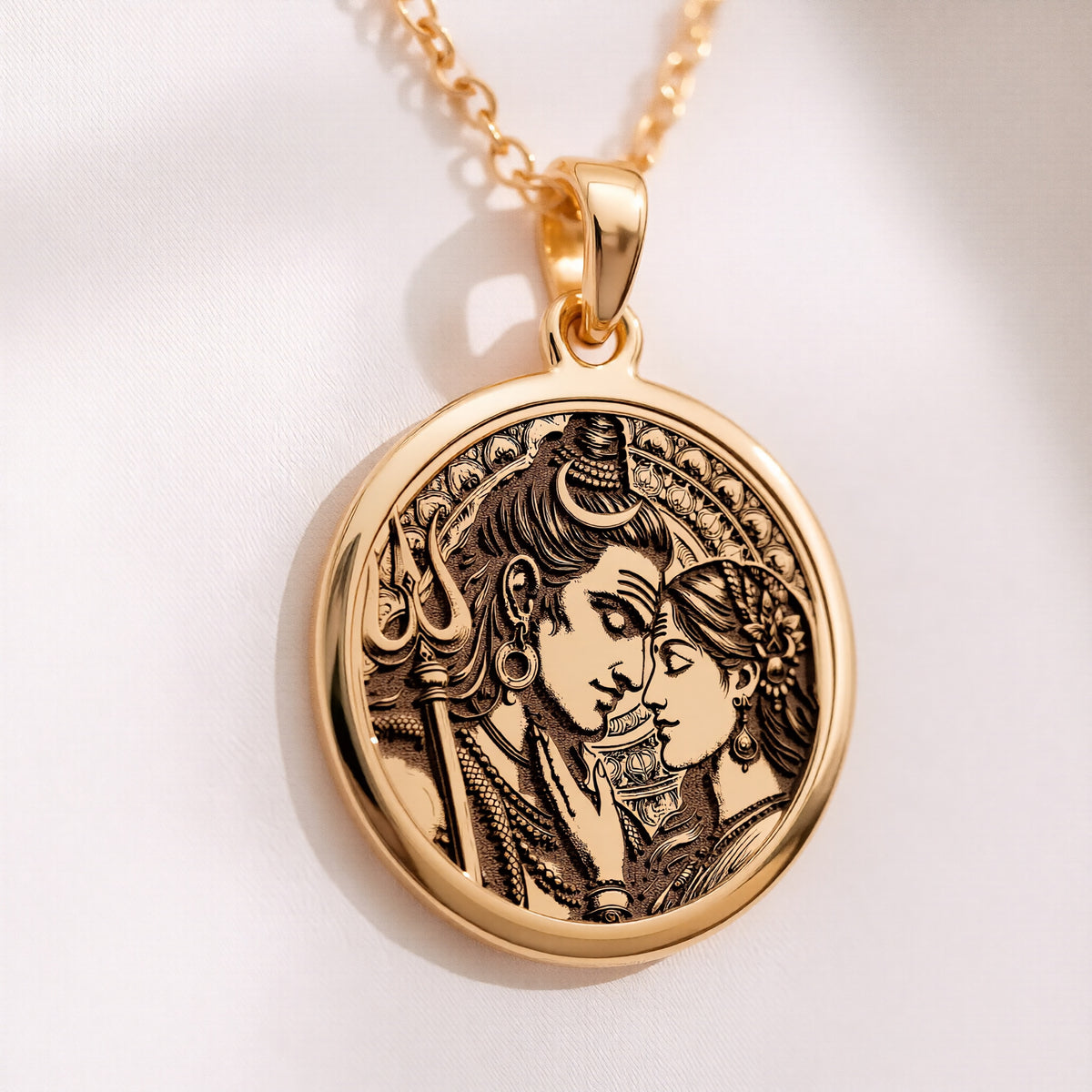 Shiva Parvati Necklace: 14K Gold with mahadev trishul amulet talisman spiritual amulet - View 158