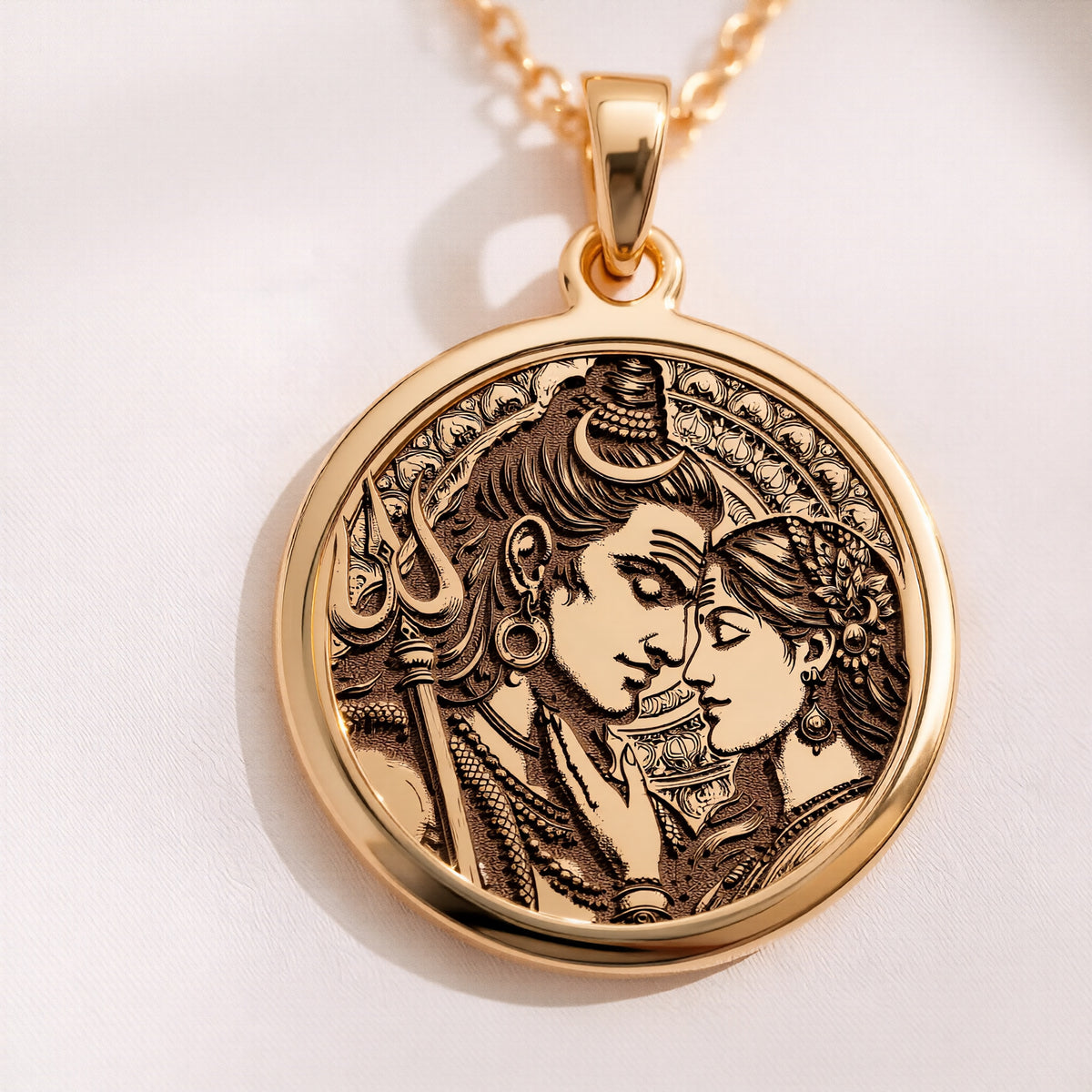 Shiva Parvati Necklace: 14K Gold with mahadev trishul amulet talisman spiritual amulet - View 214