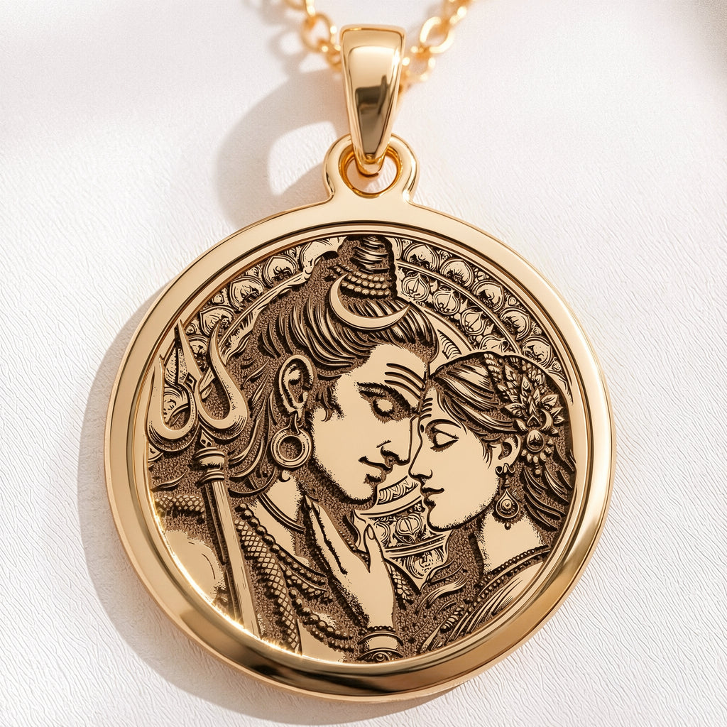 Shiva Parvati Necklace: 14K Gold with mahadev trishul amulet talisman spiritual amulet - View 48