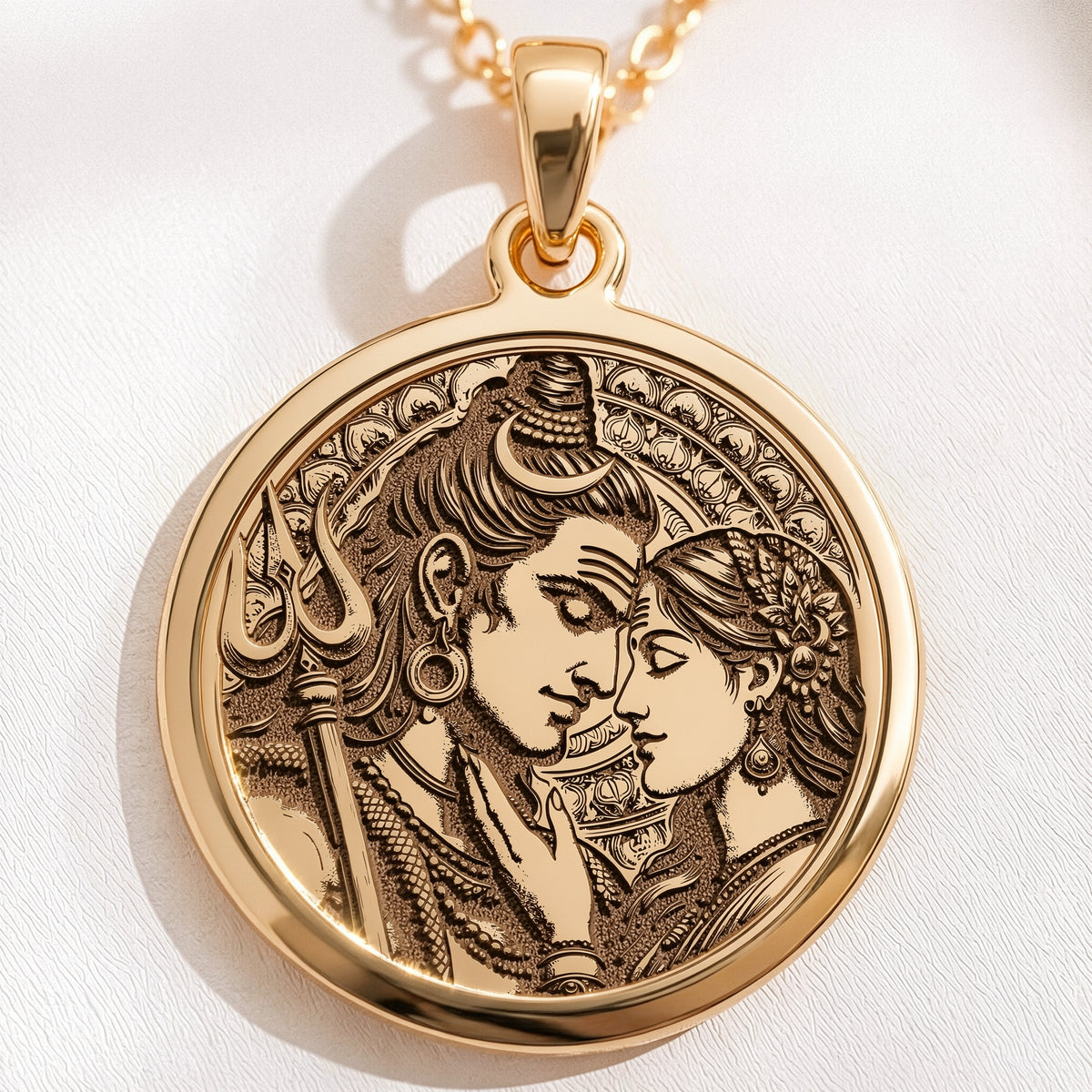 Shiva Parvati Necklace: 14K Gold with mahadev trishul amulet talisman spiritual amulet - View 48