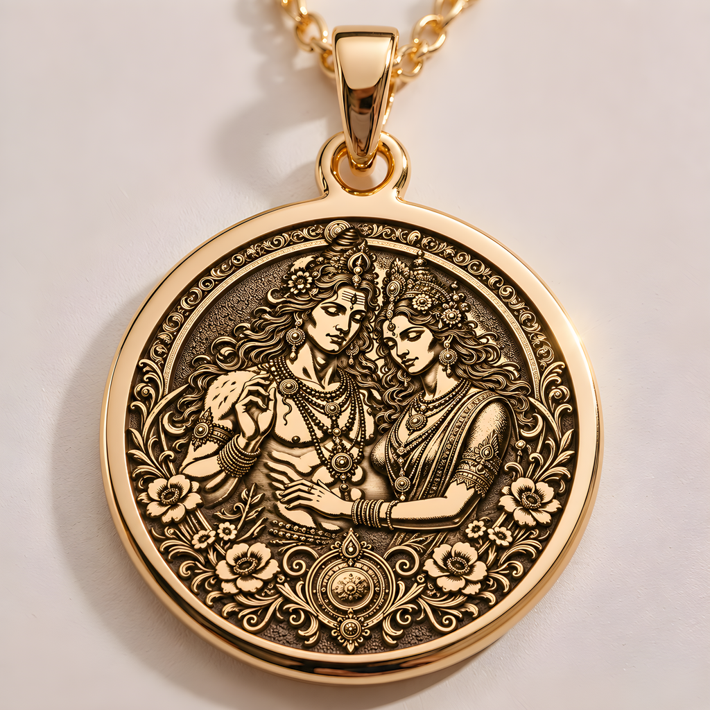 Shiva Parvati Necklace: 14K Gold with mahadev trishul amulet talisman spiritual amulet - View 153