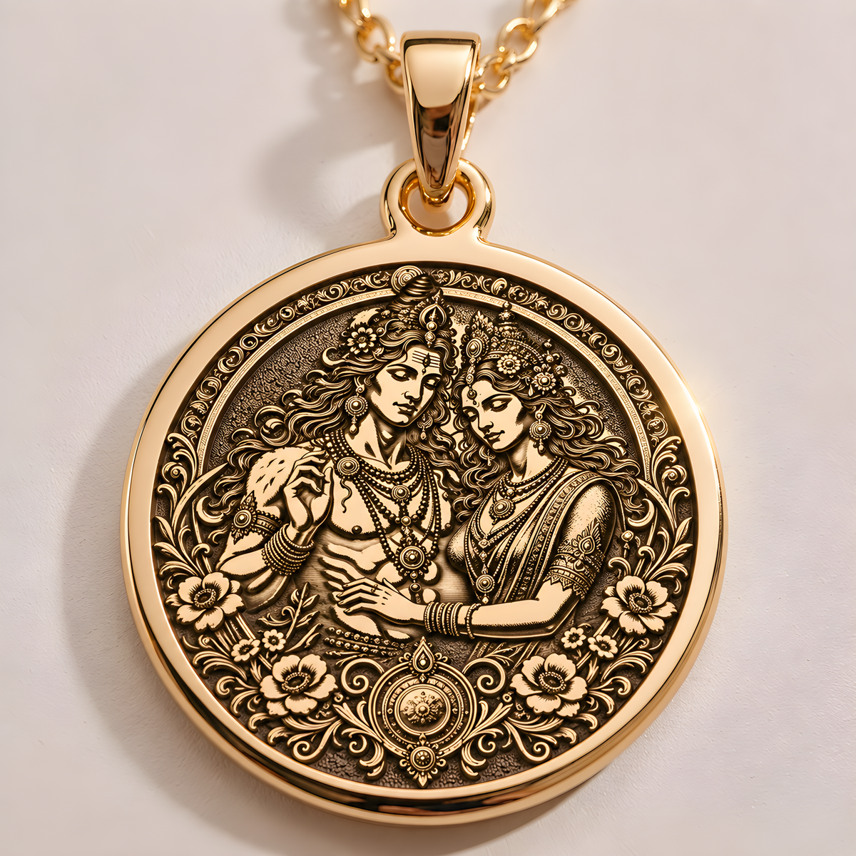 Shiva Parvati Necklace: 14K Gold with mahadev trishul amulet talisman spiritual amulet - View 153
