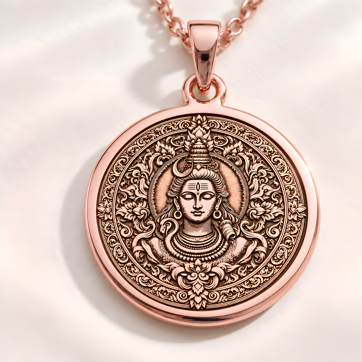 Shiva Trishul God Pendant – Mandala Face - 14K Rose Gold Plated