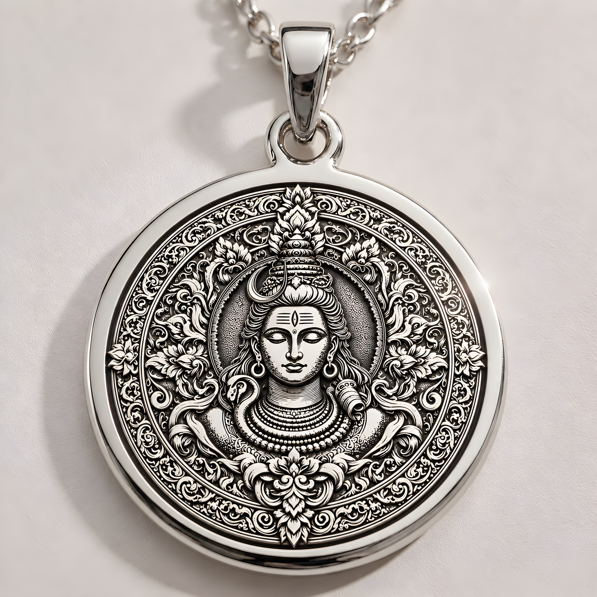 Shiva Trishul God Pendant – Mandala Face - 925 Sterling Silver