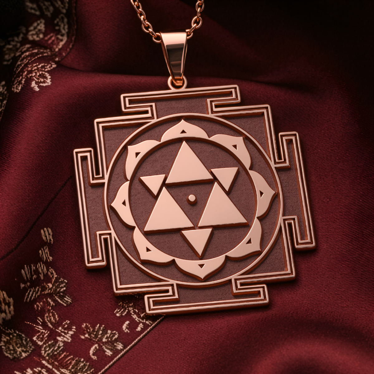Shiva Yantra Spiritual Protection Necklace - 14K Rose Gold Plated