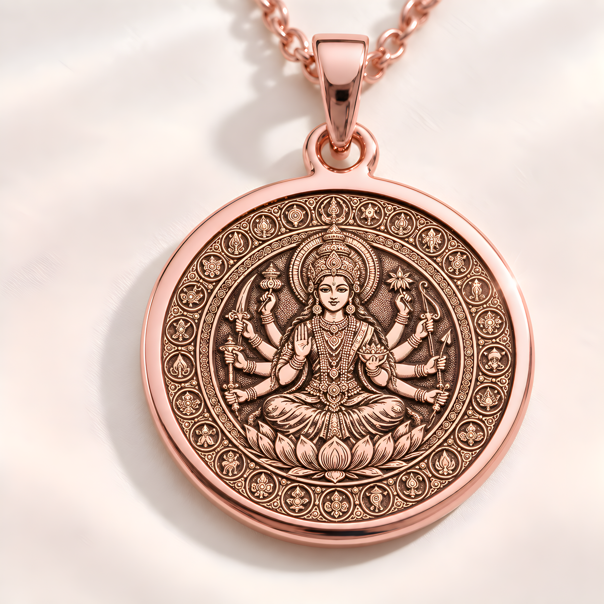 Shri Lalita Goddess Talisman Necklace - 14K Rose Gold Plated